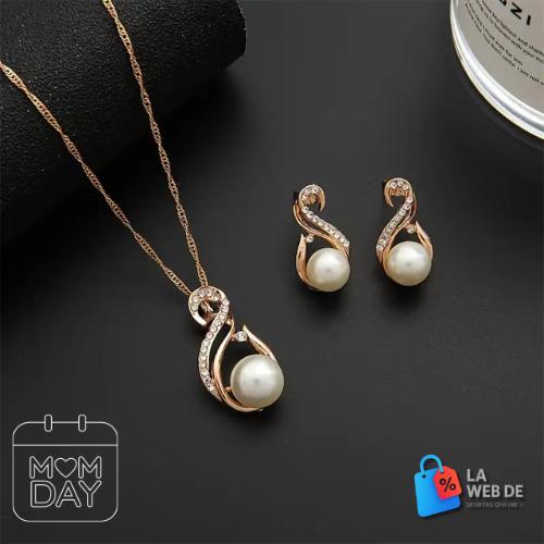 set de perla dije y pendientes